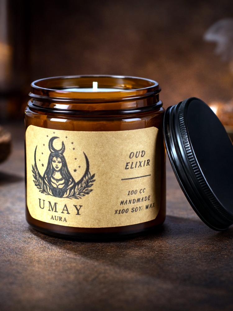 Oud Kokulu El Yapımı Soya Mum Amber Kavanoz 100 cc 