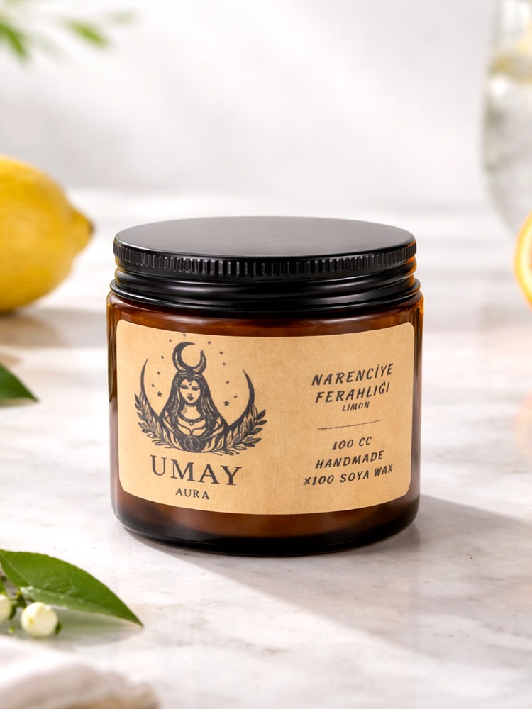 Limon Kokulu El Yapımı Soya Mum Amber Kavanoz 100 cc