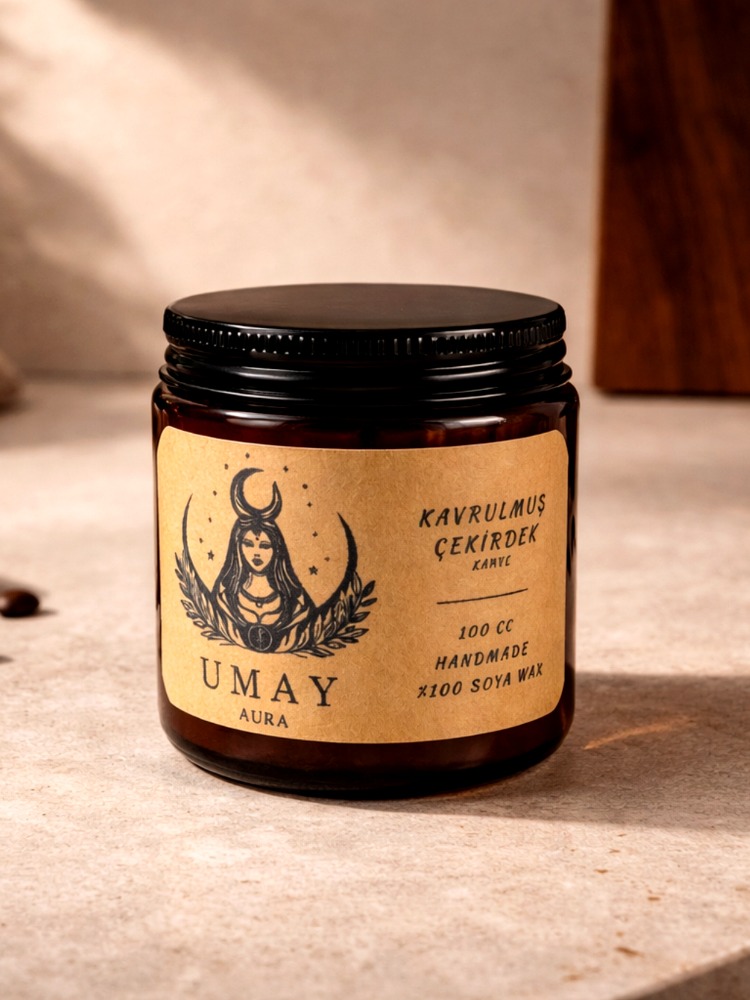 Kahve Kokulu El Yapımı Soya Mum Amber Kavanoz 100 cc