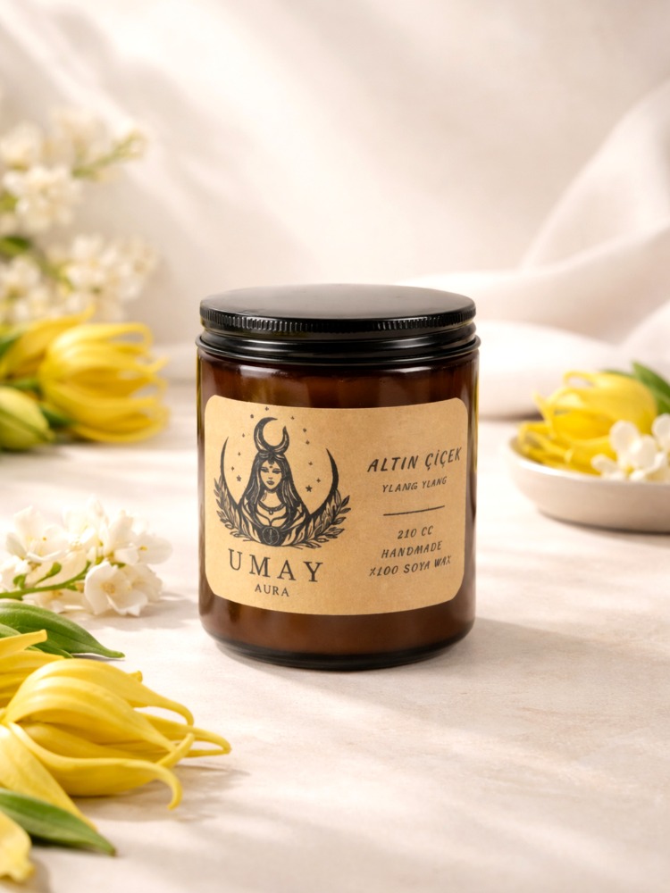 Ylang Ylang Kokulu El Yapımı Soya Mum Amber Kavanoz 210 cc