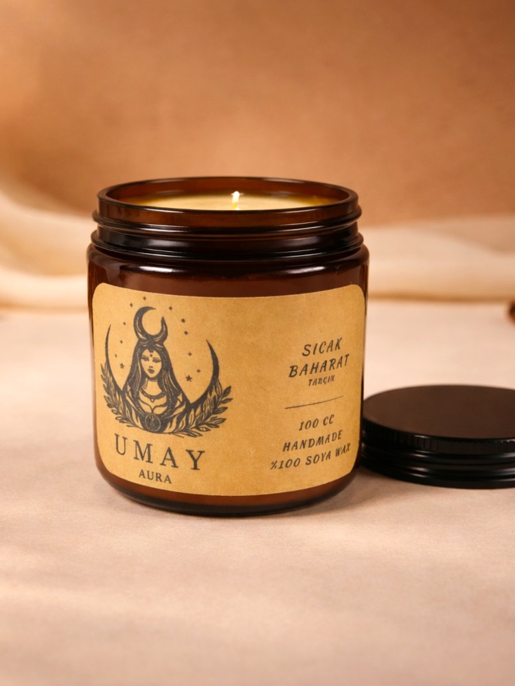 Tarçın Kokulu El Yapımı Soya Mum Amber Kavanoz 100 cc