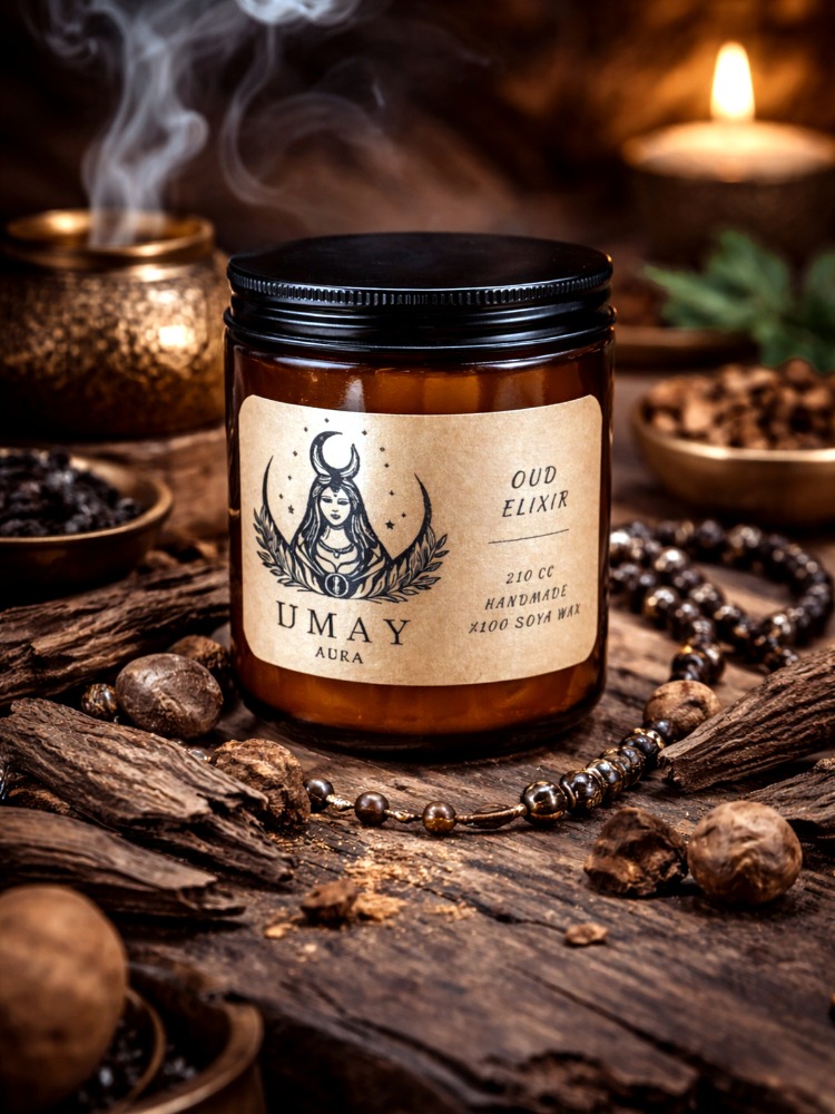 Oud Kokulu El Yapımı Soya Mum Amber Kavanoz 210 cc