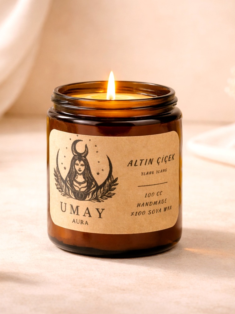 Ylang Ylang Kokulu El Yapımı Soya Mum Amber Kavanoz 100 cc