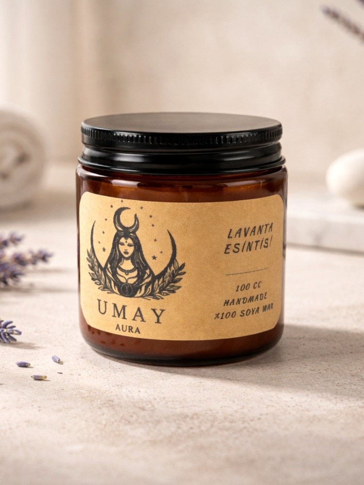 Lavanta Kokulu El Yapımı Soya Mum Amber Kavanoz 100 cc 