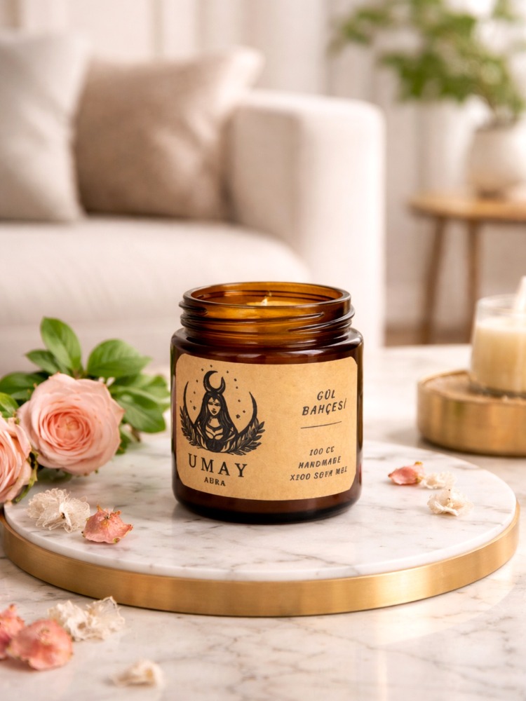 Gül Kokulu El Yapımı Soya Mum Amber Kavanoz 100 cc
