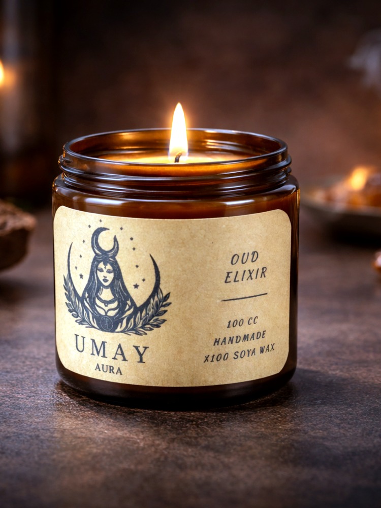 Oud Kokulu El Yapımı Soya Mum Amber Kavanoz 100 cc 