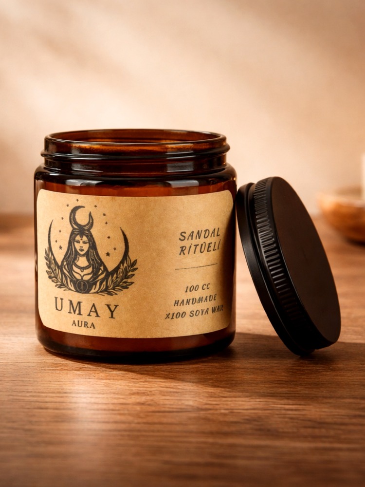 Sandal Ağacı Kokulu El Yapımı Soya Mum Amber Kavanoz 100 cc