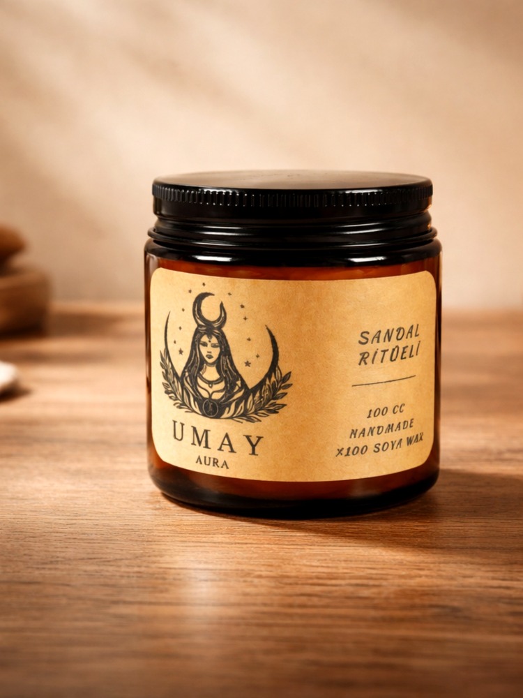 Sandal Ağacı Kokulu El Yapımı Soya Mum Amber Kavanoz 100 cc