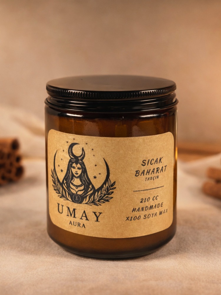 Tarçın Kokulu El Yapımı Soya Mum Amber Kavanoz 210 cc