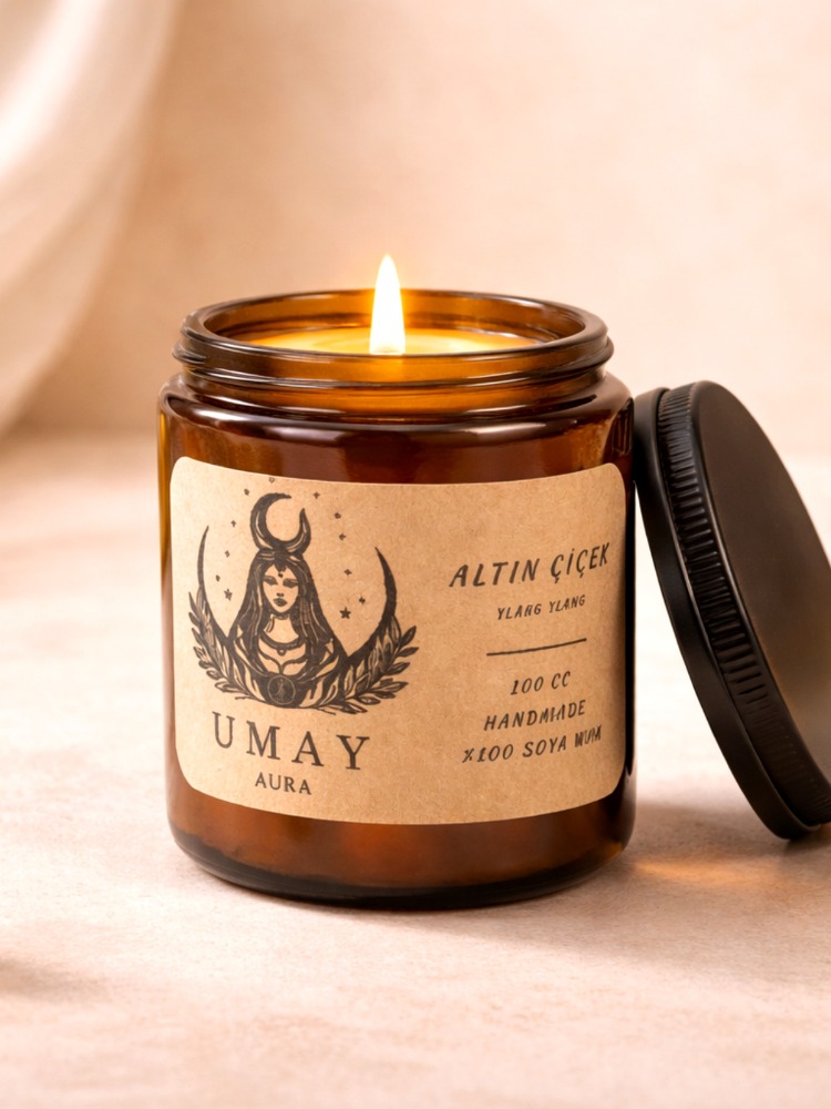 Ylang Ylang Kokulu El Yapımı Soya Mum Amber Kavanoz 100 cc