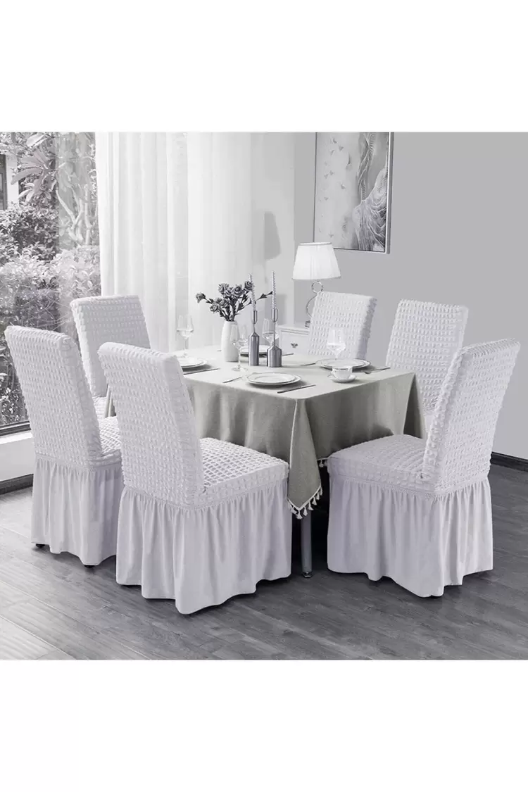 Bürümcük Etekli Likralı Sandalye Kılıfı – 6 Adet