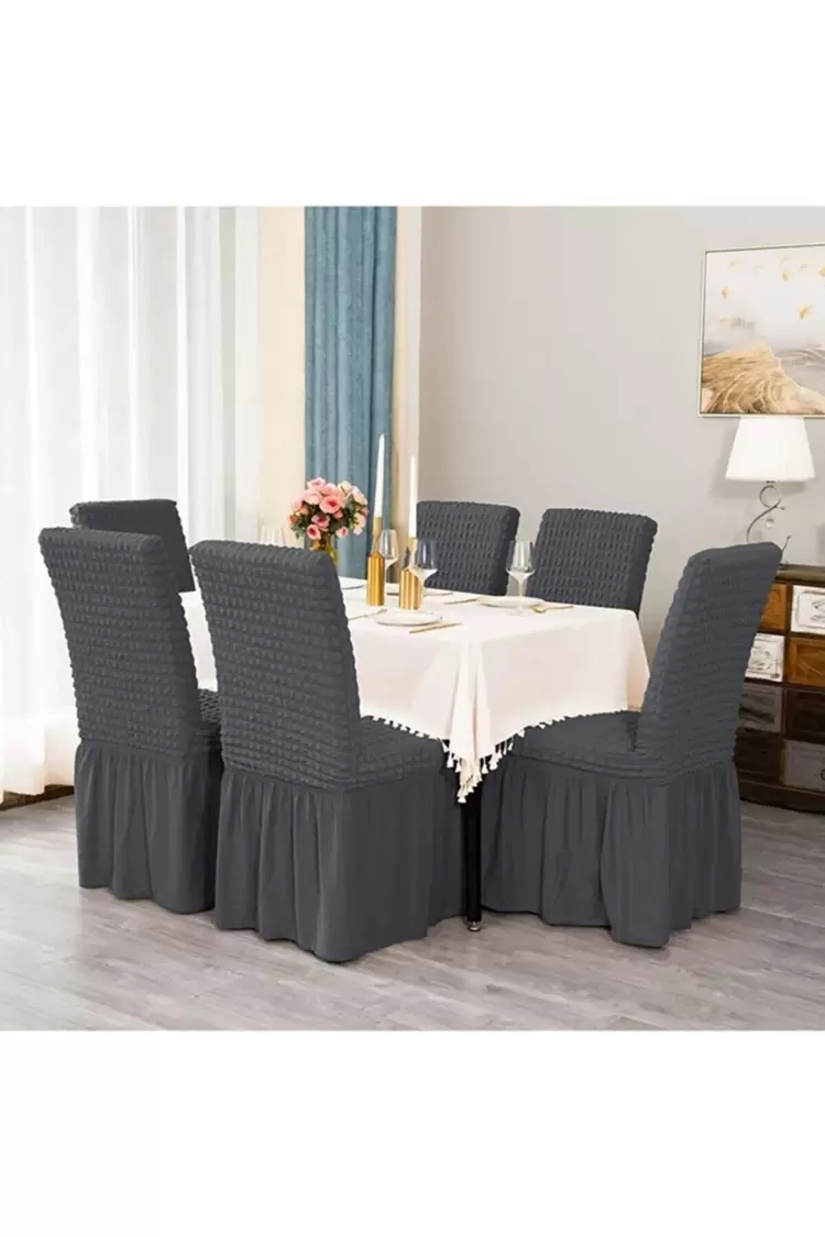 Bürümcük Etekli Likralı Sandalye Kılıfı – 6 Adet