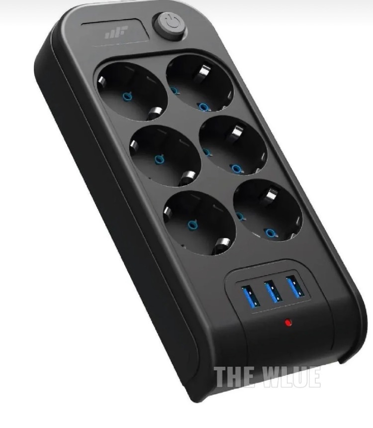 THE WLUE Çoklu 6'lı Priz Akım Korumalı 3xUSB 3.4A 2500 Watt 2 Metre Uzatma Kablosu