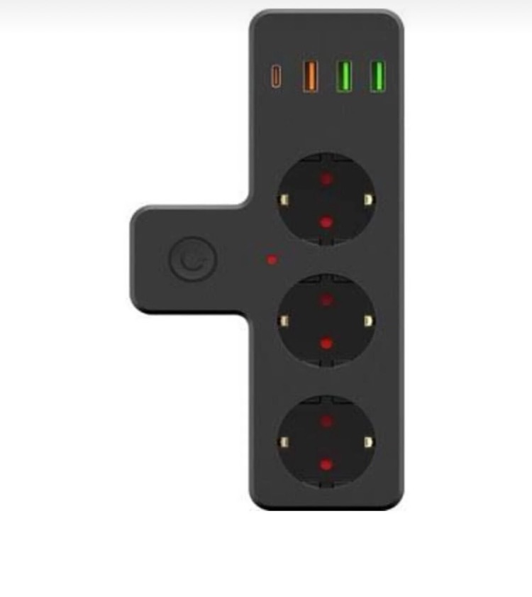 THE WLUE 3'lü Akım Korumalı Priz Çoğaltıcı 2500W 3xUSB 2.4A 1xType-C