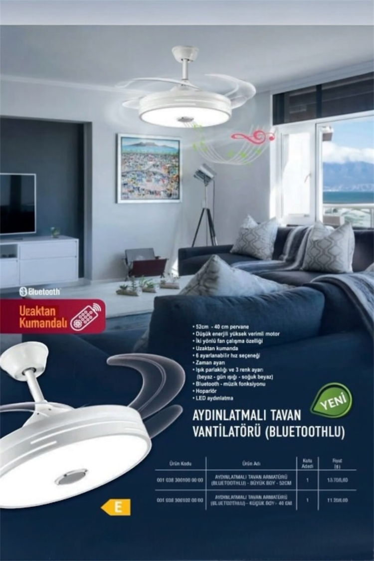 Fanlı Bluetootlu Müzik Hoparlör Uzaktan Kumandalı Zaman Ayarlı Led Pervane