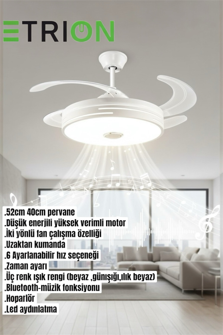 Fanlı Bluetootlu Müzik Hoparlör Uzaktan Kumandalı Zaman Ayarlı Led Pervane