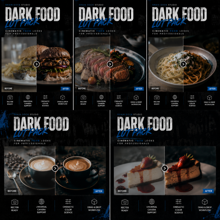 Dark Food LUT Pack by Grain Dock Studio | Moody Cinematic Food LUTs