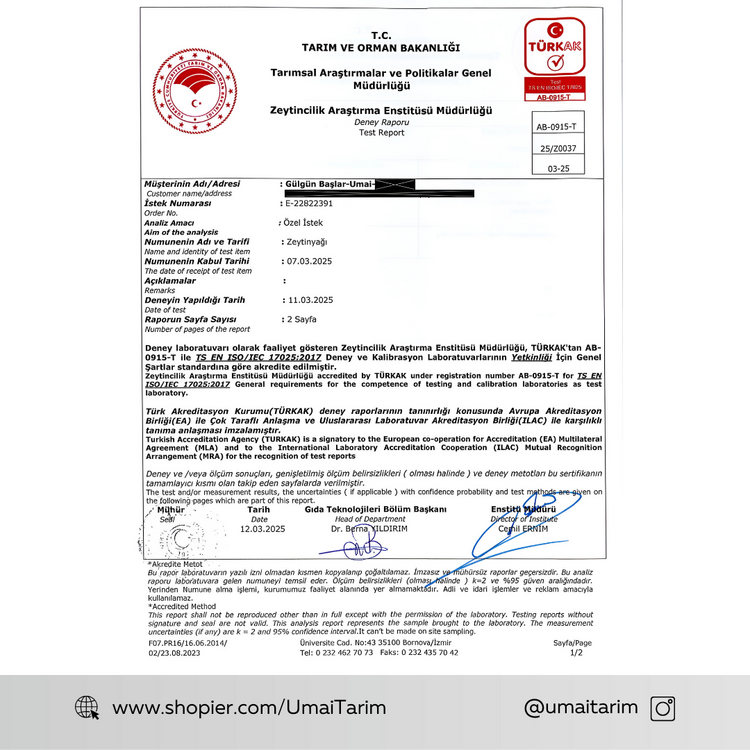 2024-2025 SEZONU UMAİ NATUREL SIZMA ZEYTİNYAĞI 750 ml