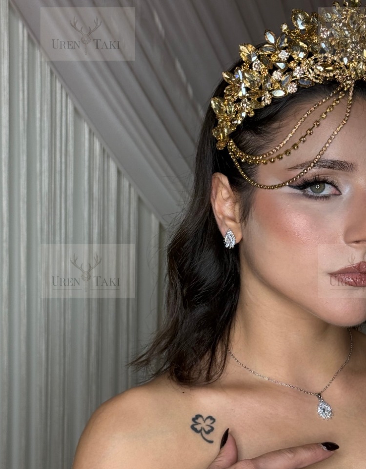 Özel Seri 316 Gümüs Zirkon Tasli Cicek Damla Model Set