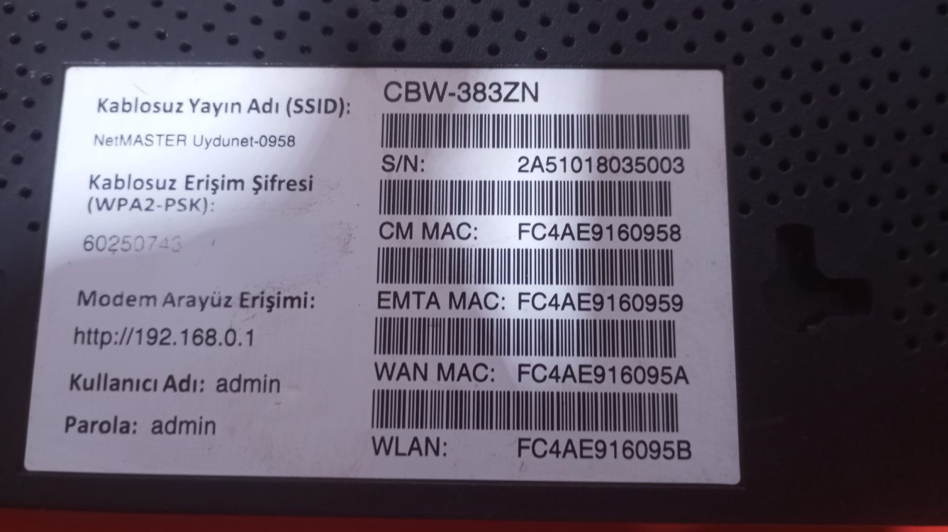 Türksat Netmaster CBW-383ZN Kablonet Modem (Başarılı ürün - Sorunsuz)