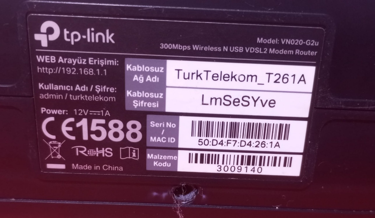 TP-LINK VN020-G2u VDSL Modem (Kılavuzlu - Sorunsuz)