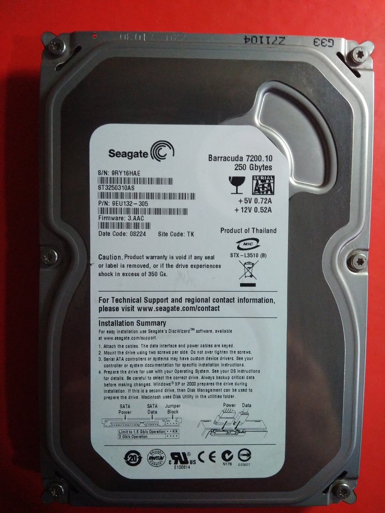 Seagate 250 GB 3.5” SATA Hard Disk (Sağlık 100 , İkinci El)
