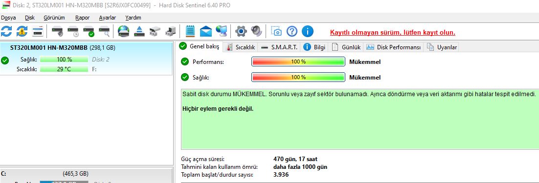 Seagate 320GB 2.5” SATA Laptop Hard Disk (Sağlık 100 - Sorunsuz)