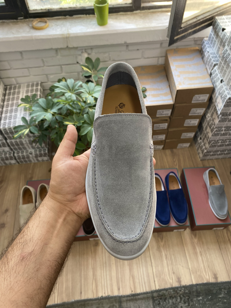 Gri Süet Erkek Loafer – %100 Dana Derisi Yazlık Günlük Ayakkabı