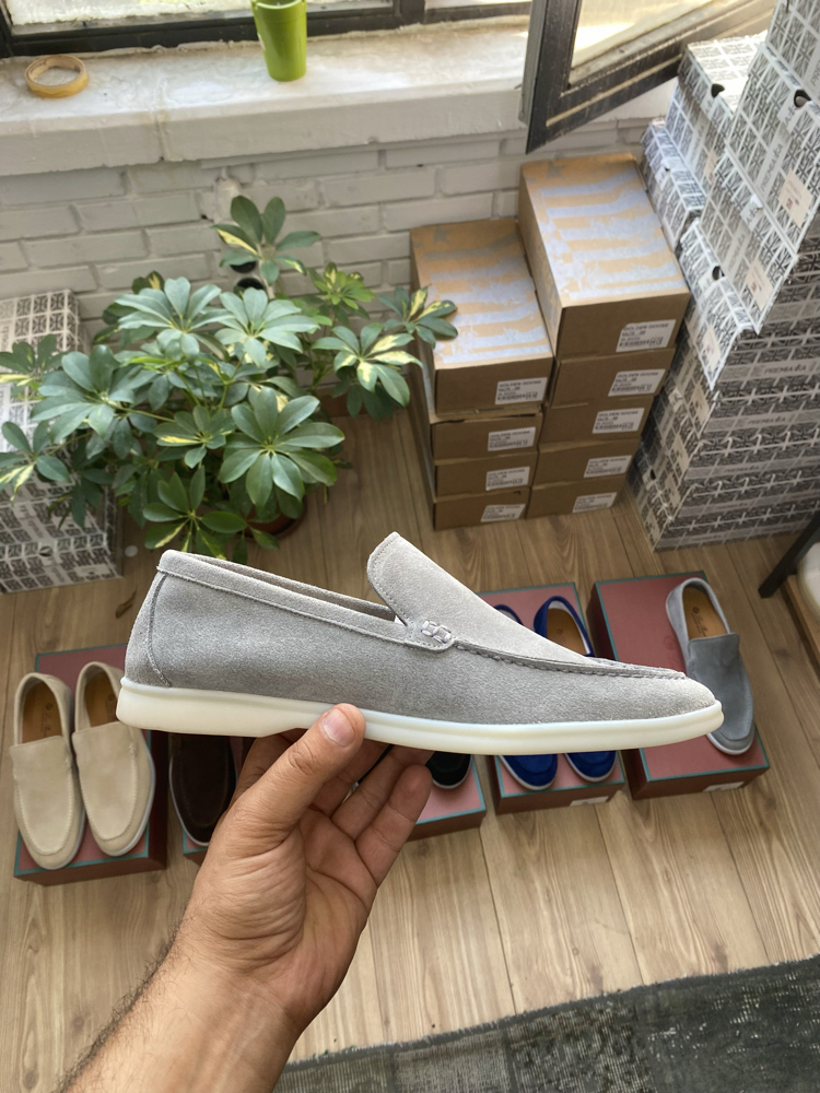 Gri Süet Erkek Loafer – %100 Dana Derisi Yazlık Günlük Ayakkabı