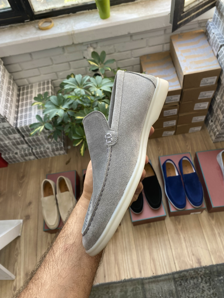 Gri Süet Erkek Loafer – %100 Dana Derisi Yazlık Günlük Ayakkabı