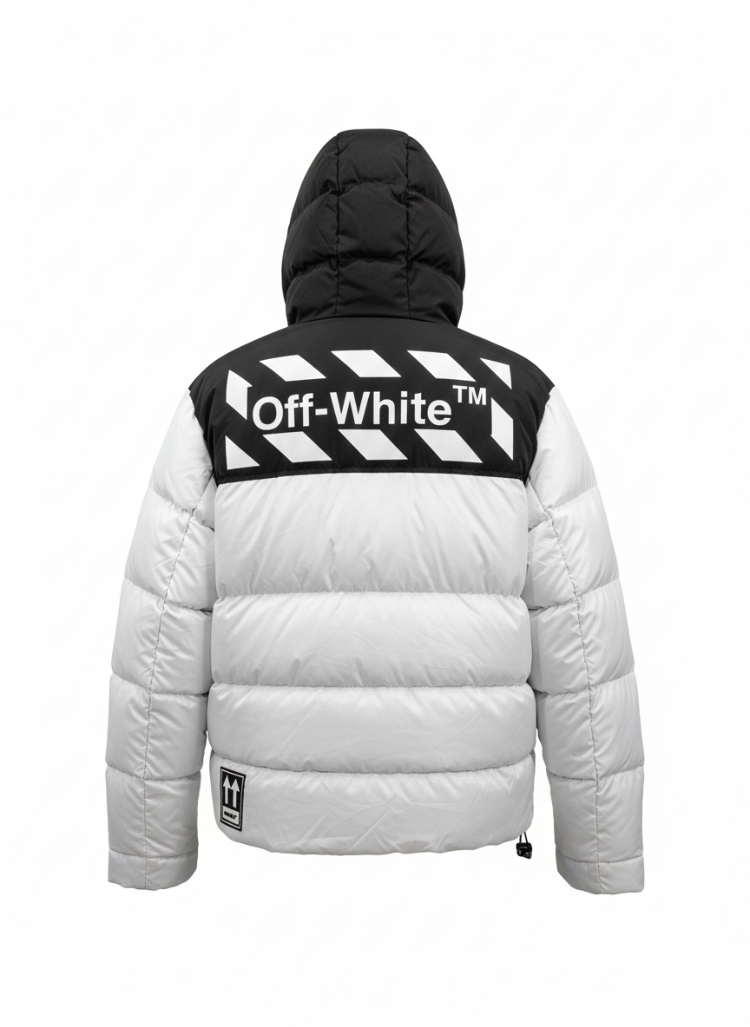 Off-White™ İkonik Ok Logo Kapüşonlu Şişme Mont - Siyah & Siyah Beyaz