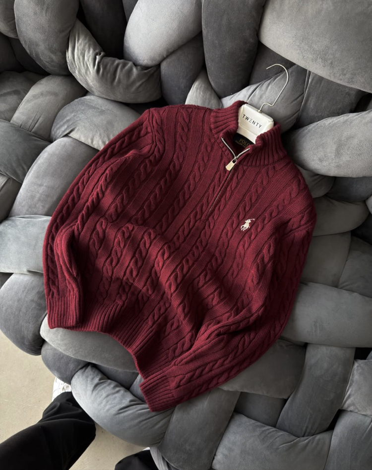 Bordo-RL-Yarım Zip Triko