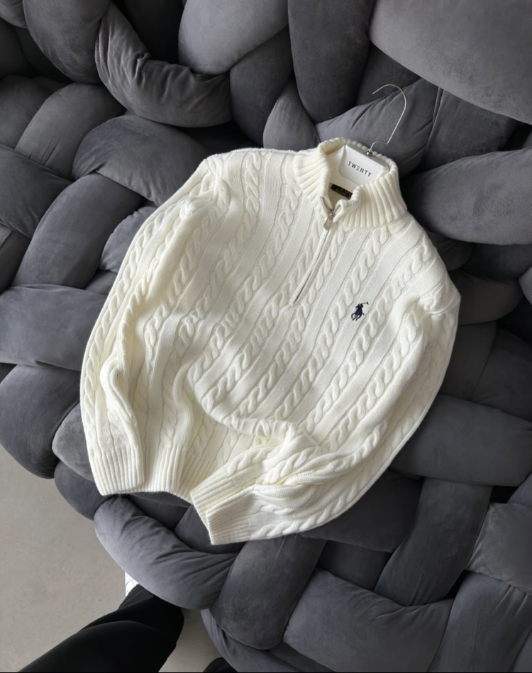 Beyaz-RL-Yarım Zip Triko