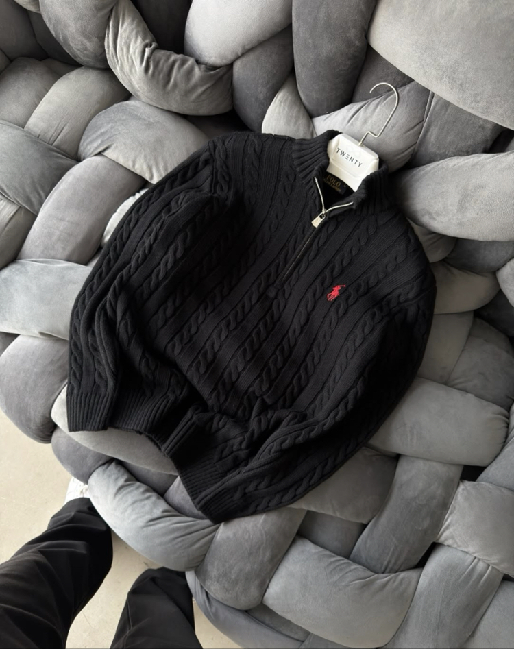 Siyah-RL-Yarım Zip Triko