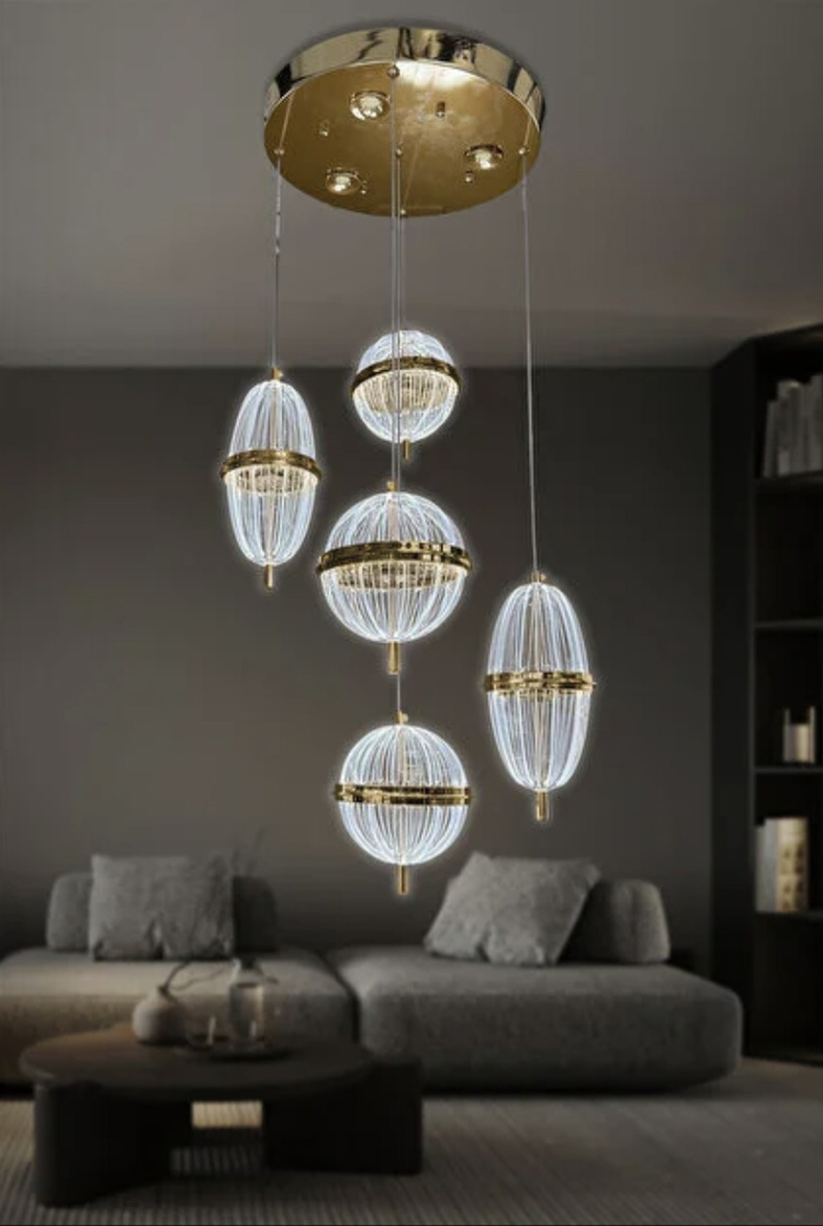 5 li SARKIT 3 SPOTLU YUVARLAK ROZANS AKRİLİK LED AVİZE