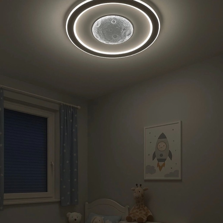 VONA_Ay Yüzeyli İçe Dışa Işıklı Çocuk Odası LED Plafonyer Çap.60cm 