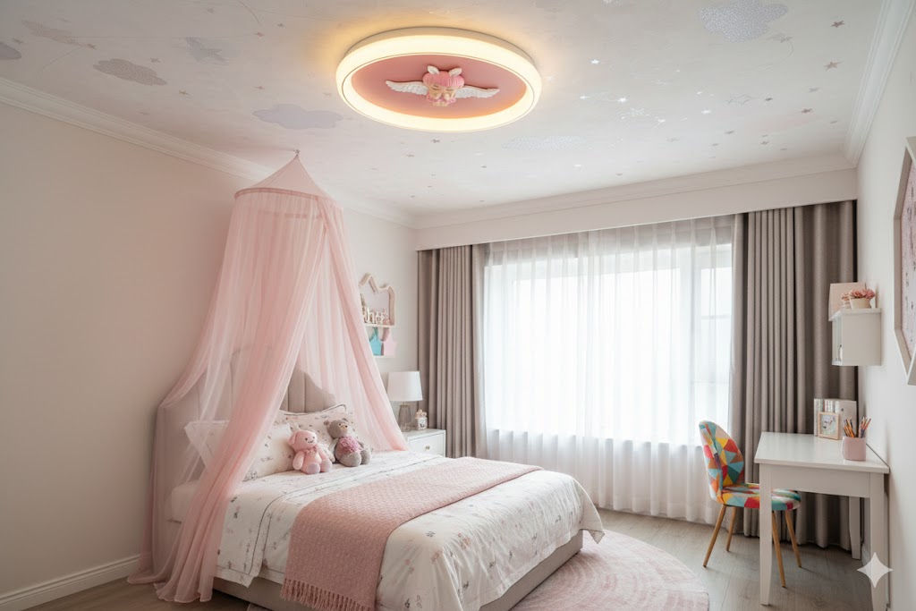 VONA_3Işık LED Kız Çocuk Odası Pembe Plafonyer Çap.50cm 