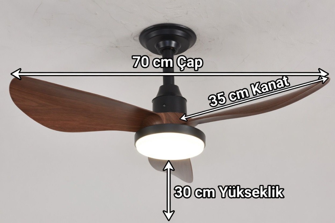VONA_3Işıklı, LED, 3 Fan Kanat ve Uzaktan Kumandalı,Tavan Tipi Vantilatör Çap.70cm