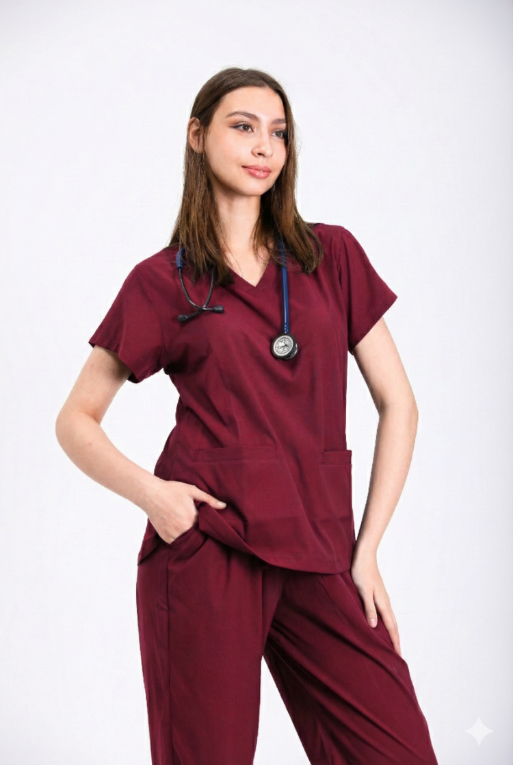 Classic Comfort Serisi Kadın Uniforma - Bordo