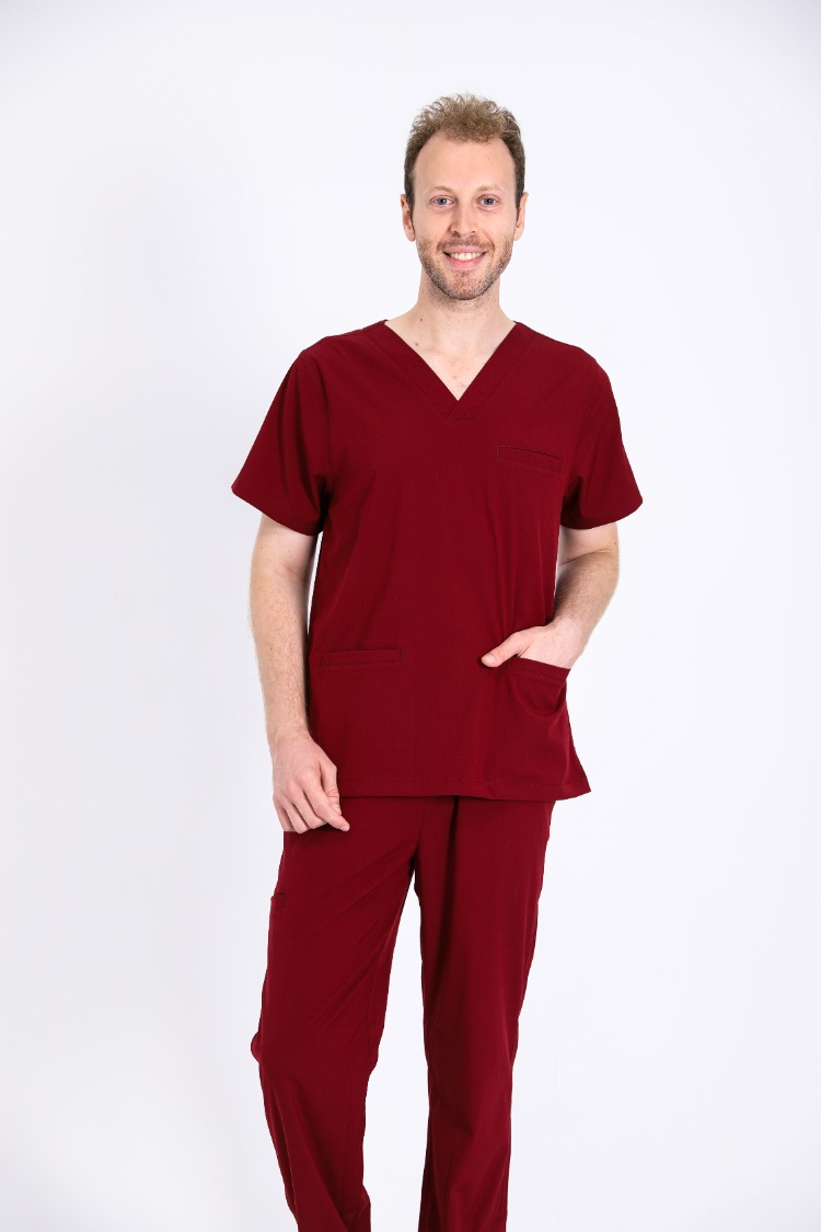 Classic Comfort Serisi Erkek Scrubs - Bordo