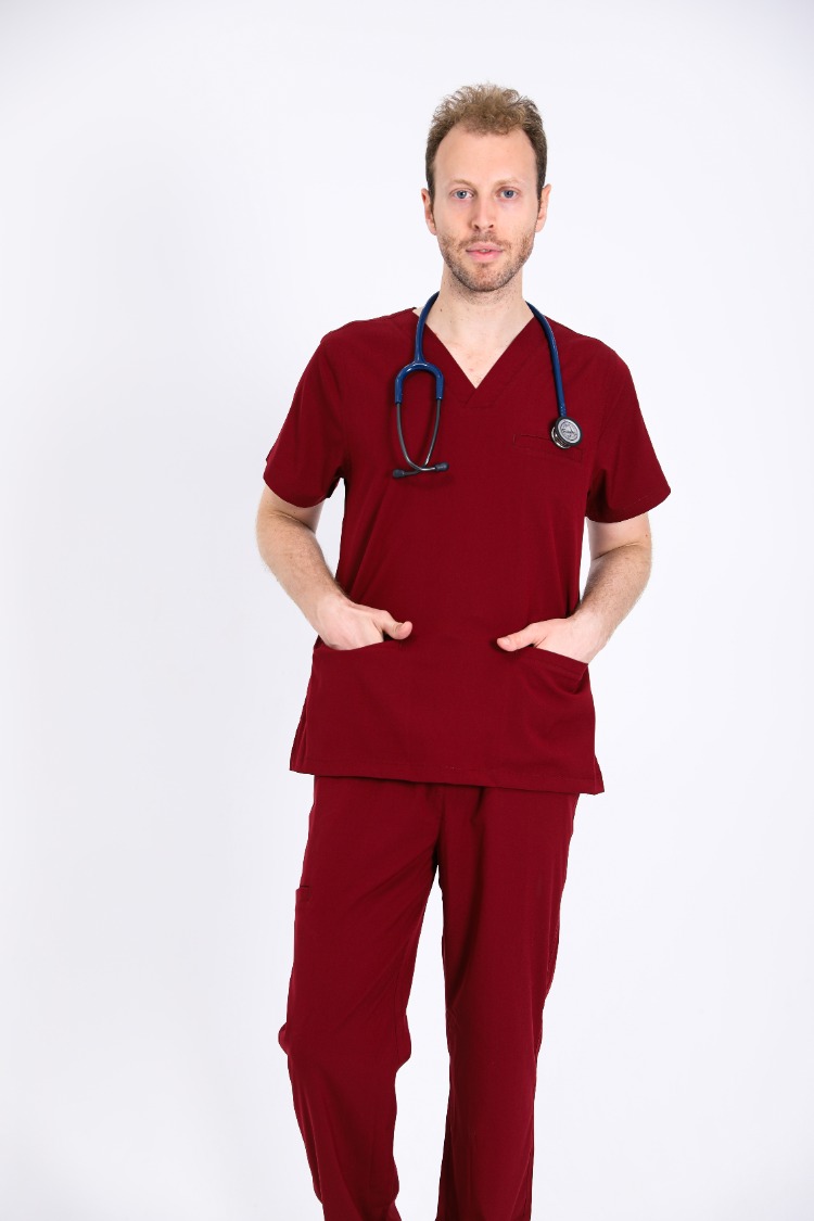 Classic Comfort Serisi Erkek Scrubs - Bordo