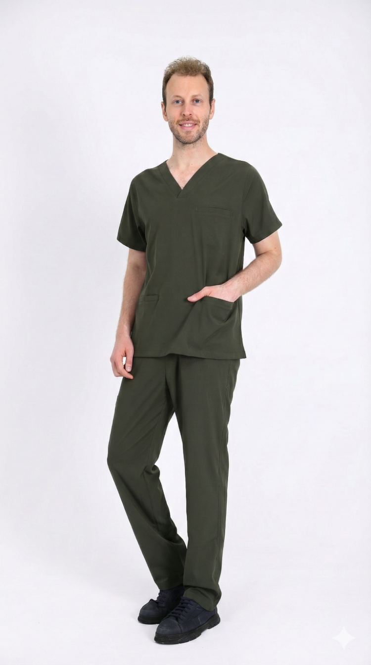 Classic Comfort Serisi Erkek Scrubs - Zeytin Yeşili