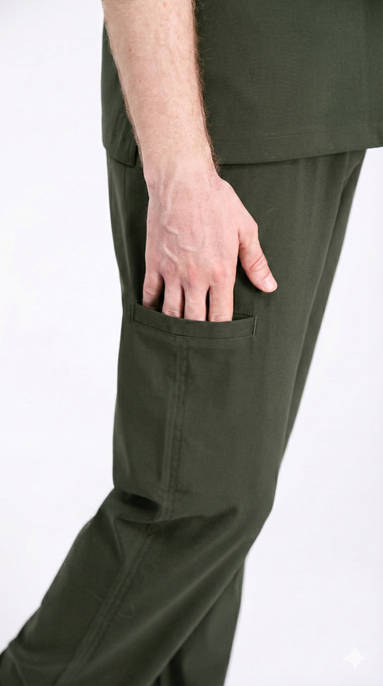 Classic Comfort Serisi Erkek Scrubs - Zeytin Yeşili