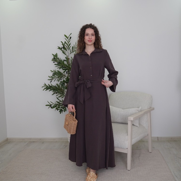 VAKAR TENSEL ELBİSE ACIKAHVE 