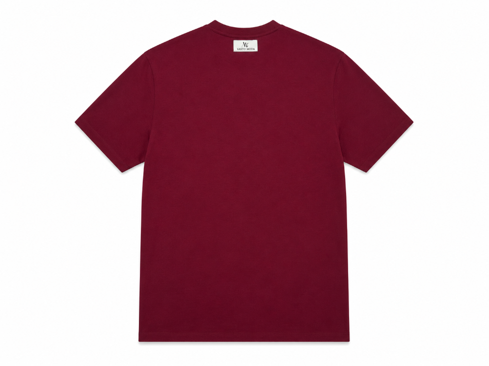 Erkek Oversize Kalın Dokulu %100 Organik Pamuk Bisiklet Ribana Yakalı Bordo T-Shirt