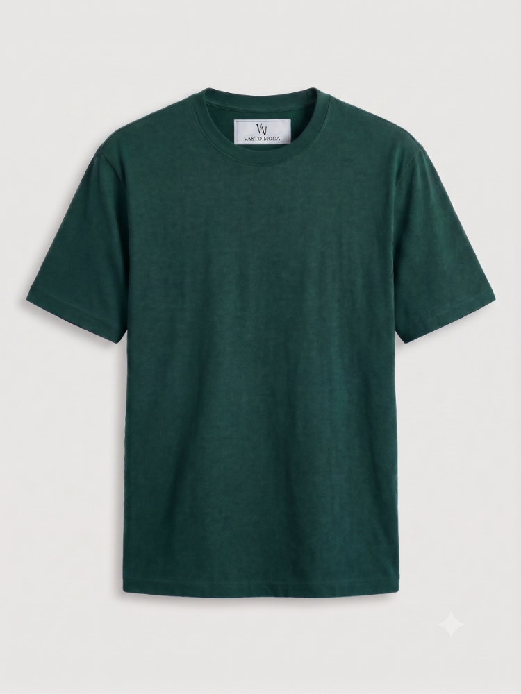 Erkek Tam Oversize Kalıp Kalın %100 Pamuk Bisiklet Ribana Yakalı Petrol Yeşili T-Shirt