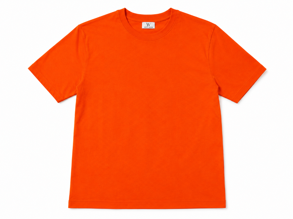 Erkek Oversize Kalın Dokulu %100 Organik Pamuk Bisiklet Ribana Yakalı Turuncu T-Shirt