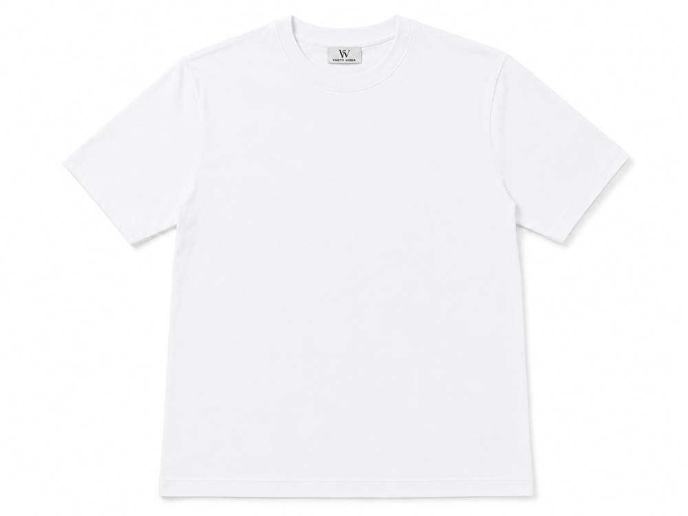 Erkek Oversize Kalın Dokulu %100 Organik Pamuk Bisiklet Ribana Yakalı Beyaz T-Shirt