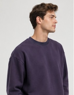 Erkek Oversize Kalın Dokulu 3 İplik Şardonsuz Ribanalı Bisiklet Yakalı Basic Mor Sweatshirt