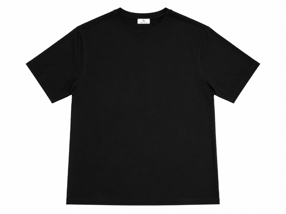 Erkek Oversize Kalın Dokulu %100 Organik Pamuk Bisiklet Ribana Yakalı Siyah T-Shirt